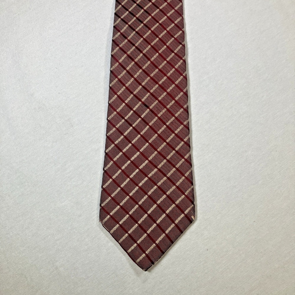 Vintage Tommy Hilfiger Men's Silk Tie Red Silver Striped 60" x 3.75"‎ Wide